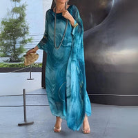Sophie | Damen Langarm Maxikleid Fließendes Rundhals Abendkleid in Blau
