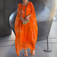 Sophie | Damen Langarm Maxikleid Fließendes Rundhals Abendkleid in Orange