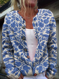 Charlotte | Damen Langarm Strick-Cardigan mit Blumenmuster in Stil 1
