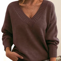 Greta | Damen Langarm V-Ausschnitt Cashmere-Blend Strick Sweater in Auburn