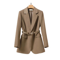 Damen Langer Blazer mit Gürtel und Reverskragen in Braun