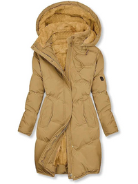 Damen Langer Kapuzenmantel mit Innenfutter in Beige