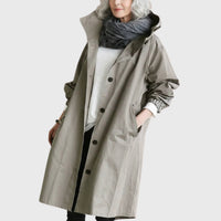 Clara | Damen Langer Wasserabweisender Kapuzen-Trenchcoat Weite Passform in Grau
