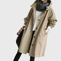 Clara | Damen Langer Wasserabweisender Kapuzen-Trenchcoat Weite Passform in Braun
