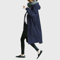 Clara | Damen Langer Wasserabweisender Kapuzen-Trenchcoat Weite Passform in Blau
