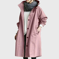 Clara | Damen Langer Wasserabweisender Kapuzen-Trenchcoat Weite Passform in Rosa