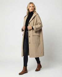 Annika | Damen Langer Wasserabweisender Windproof Trench Coat mit Kapuze in Beige