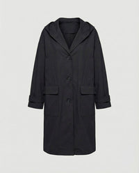 Annika | Damen Langer Wasserabweisender Windproof Trench Coat mit Kapuze in Schwarz