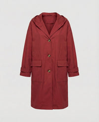 Annika | Damen Langer Wasserabweisender Windproof Trench Coat mit Kapuze in Rot