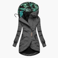 Damen Langjacke mit Kapuze und asymmetrischem Reißverschluss in Grau