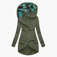 Damen Langjacke mit Kapuze und asymmetrischem Reißverschluss in Grün
