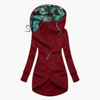 Damen Langjacke mit Kapuze und asymmetrischem Reißverschluss in Rot