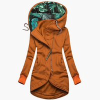 Damen Langjacke mit Kapuze und asymmetrischem Reißverschluss in Orange
