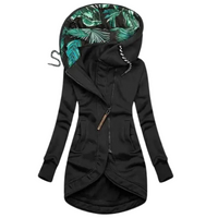 Damen Langjacke mit Kapuze und asymmetrischem Reißverschluss in Schwarz