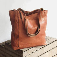 Elfriede | Damen Leder Tote Bag Geräumige Klassische Schultertasche in Braun