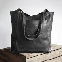 Elfriede | Damen Leder Tote Bag Geräumige Klassische Schultertasche in Schwarz