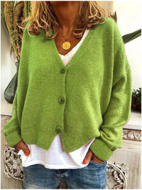 Frieda | Damen Leichter V-Ausschnitt Geknöpfter Oversized Cardigan in Hellgrün