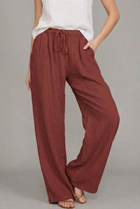 Charlotte | Damen Leinen Wide Leg Pants mit elastischem Kordelzugbund in Schwarz