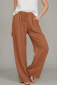 Charlotte | Damen Leinen Wide Leg Pants mit elastischem Kordelzugbund in Orange