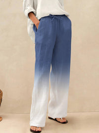 Damen Leinenhose mit weitem Bein und Kordelzug in Mitternachtsblau