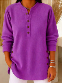 Sophie | Damen Longline Gerippte Henley-Tunika Seitenknopf-Detail in Lila