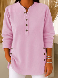 Sophie | Damen Longline Gerippte Henley-Tunika Seitenknopf-Detail in Rosa