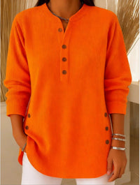Sophie | Damen Longline Gerippte Henley-Tunika Seitenknopf-Detail in Orange