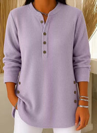 Sophie | Damen Longline Gerippte Henley-Tunika Seitenknopf-Detail in Lavendel