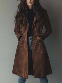 Luisa | Damen Longline Zweireihiger Tailored Trench Coat in Braun