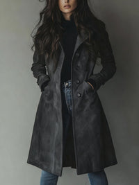 Luisa | Damen Longline Zweireihiger Tailored Trench Coat in Dunkelgrau