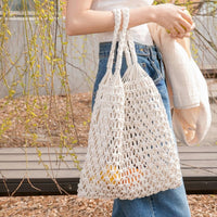 Mia | Damen Makramee Tote Bag aus Baumwolle gehäkelte Einkaufstasche in Weiß