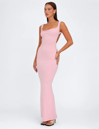 Damen Maxi Kleid mit Cowl Ausschnitt breiten Schulterträgern und geradem Saum in Rosa