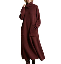 Damen Maxikleid aus Strick mit Rollkragen in Dunkelrot