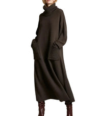 Damen Maxikleid aus Strick mit Rollkragen in Braun