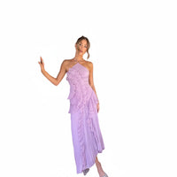 Damen Maxikleid mit Neckholder, Faltenstruktur und Rüschendetails in Lila