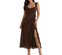 Damen Maxikleid mit Riemen und Rüschenbesatz in Niemiecki
