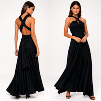 Damen Maxikleid mit überkreuztem Halsteil in Schwarz