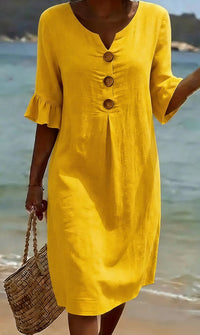 Damen Midi-Hemdkleid mit Knöpfen in Gelb