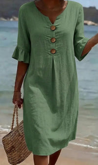 Damen Midi-Hemdkleid mit Knöpfen in Grün