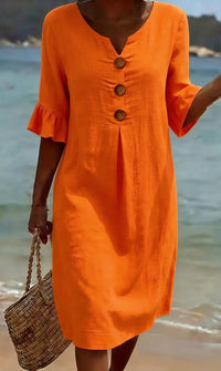 Damen Midi-Hemdkleid mit Knöpfen in Orange
