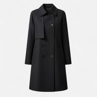Clara | Damen Midi Wollmix Trench Coat mit Doppelknopfleiste in Schwarz