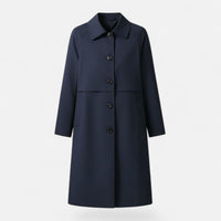 Clara | Damen Midi Wollmix Trench Coat mit Doppelknopfleiste in Marineblau