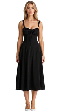Damen Midikleid im Korsettstil mit Blumenmuster in Schwarz