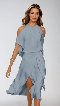 Damen-Midikleid mit asymmetrischem Saum in Grau