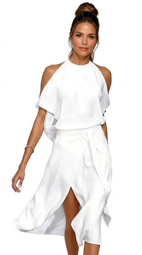 Damen-Midikleid mit asymmetrischem Saum in Weiß