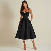 Damen Midikleid mit Korsettoberteil und schmalen Trägern in Schwarz