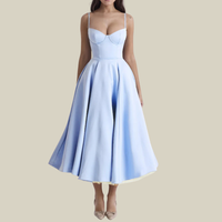 Damen Midikleid mit Korsettoberteil und schmalen Trägern in Hellblau