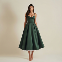 Damen Midikleid mit Korsettoberteil und schmalen Trägern in Dunkelgrün
