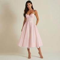 Damen Midikleid mit Korsettoberteil und schmalen Trägern in Rosa