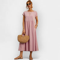 Damen-Midikleid mit kurzen Ärmeln und Seitentaschen in Rosa